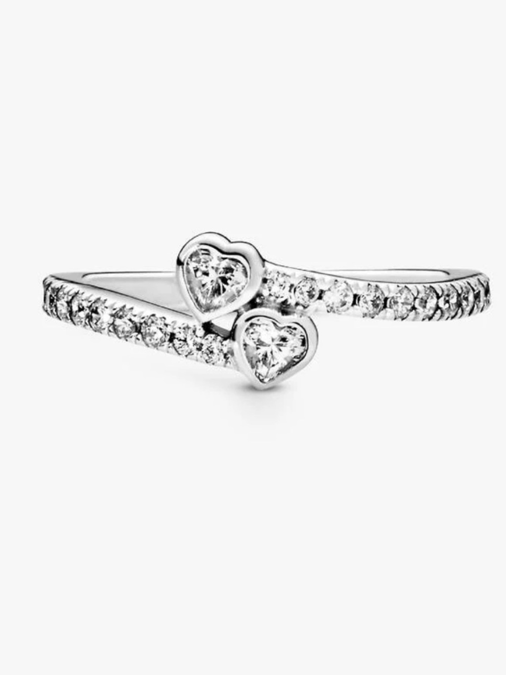 Pandora Silver Two Sparkling Hearts Ring 50